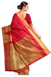 Kanchi soft silk saree in red with big temples