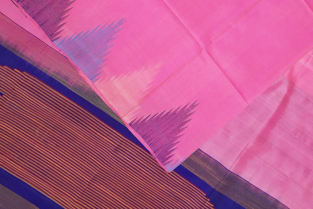 Kanchi soft silk saree in baby pink  with temple border and a contrast pallu