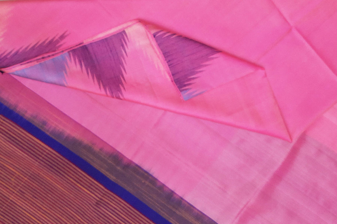 Kanchi soft silk saree in baby pink  with temple border and a contrast pallu