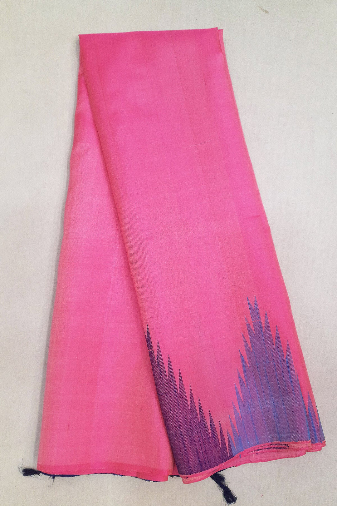 Kanchi soft silk saree in baby pink  with temple border and a contrast pallu
