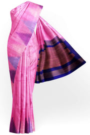 Kanchi soft silk saree in baby pink  with temple border and a contrast pallu