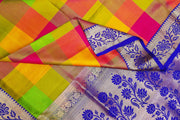 Kanchi soft silk saree in  multicolour checks