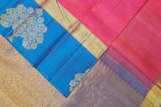 Kanchi silk brocade saree in pink with floral motifs in border and a rich pallu