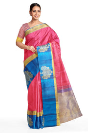 Kanchi silk brocade saree in pink with floral motifs in border and a rich pallu