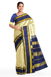 Kanchi pure silk saree in beige  with  double border