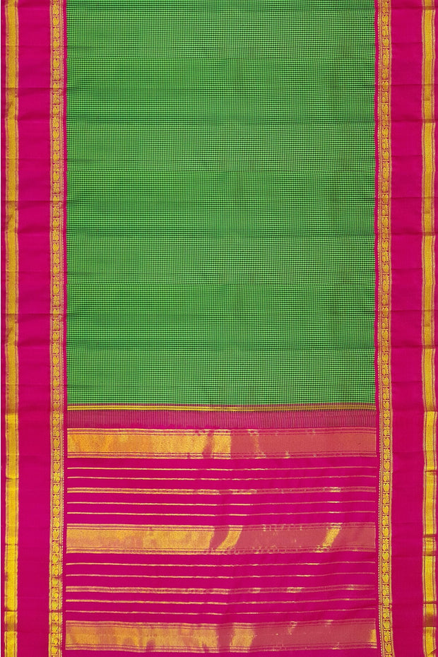 Kanchi pure silk sare in green & black checks  with double border