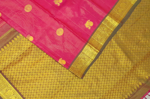 Kanchi pure silk saree in pink with zari stripes