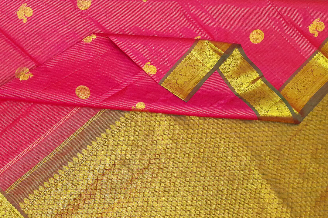 Kanchi pure silk saree in pink with zari stripes