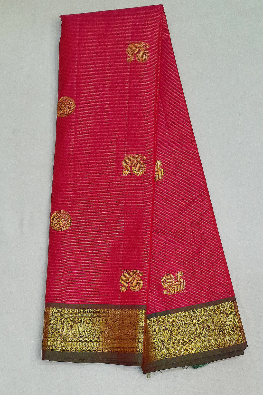 Kanchi pure silk saree in pink with zari stripes