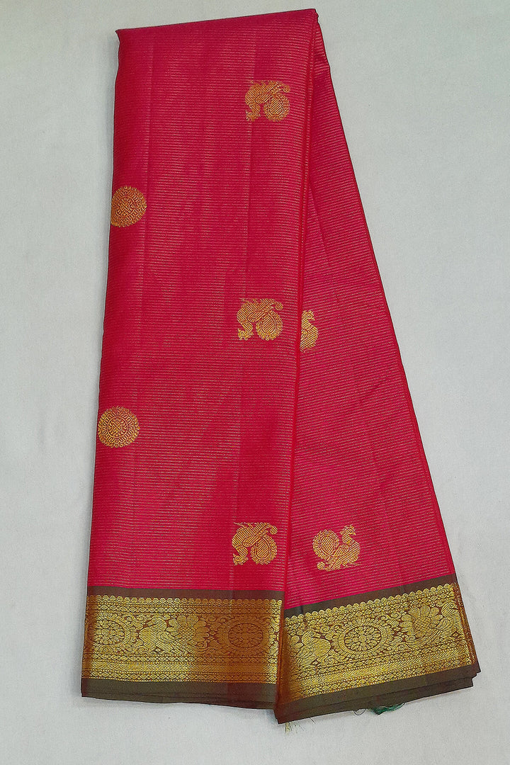 Kanchi pure silk saree in pink with zari stripes
