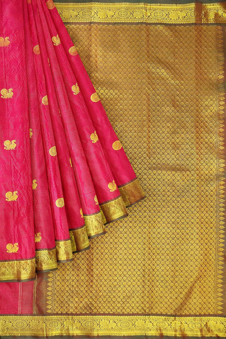 Kanchi pure silk saree in pink with zari stripes