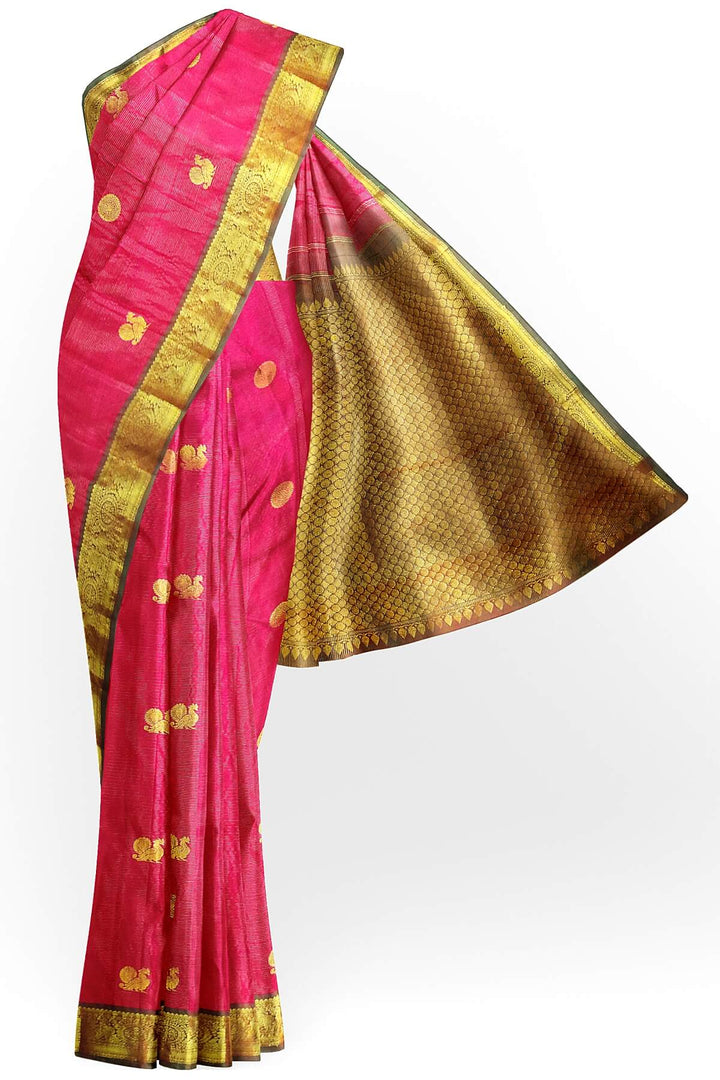 Kanchi pure silk saree in pink with zari stripes
