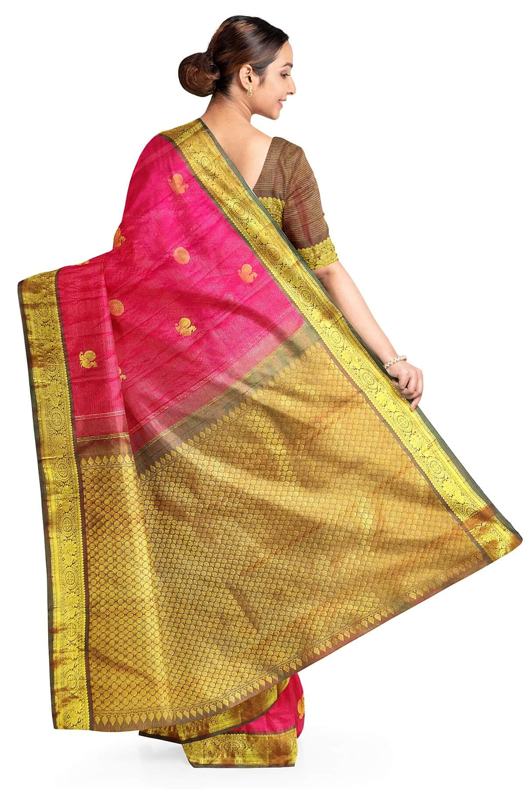 Kanchi pure silk saree in pink with zari stripes