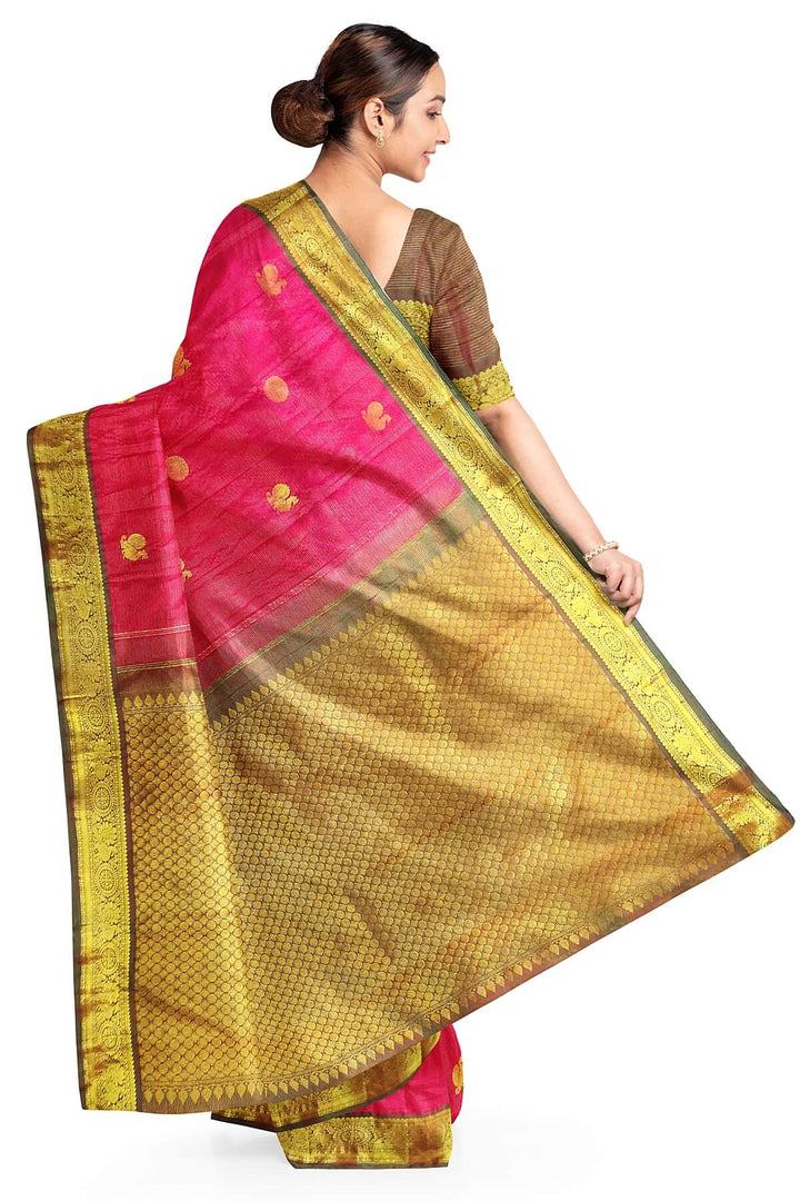 Kanchi pure silk saree in pink with zari stripes