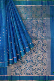 Kanchi soft silk saree in peacock blue with small motifs