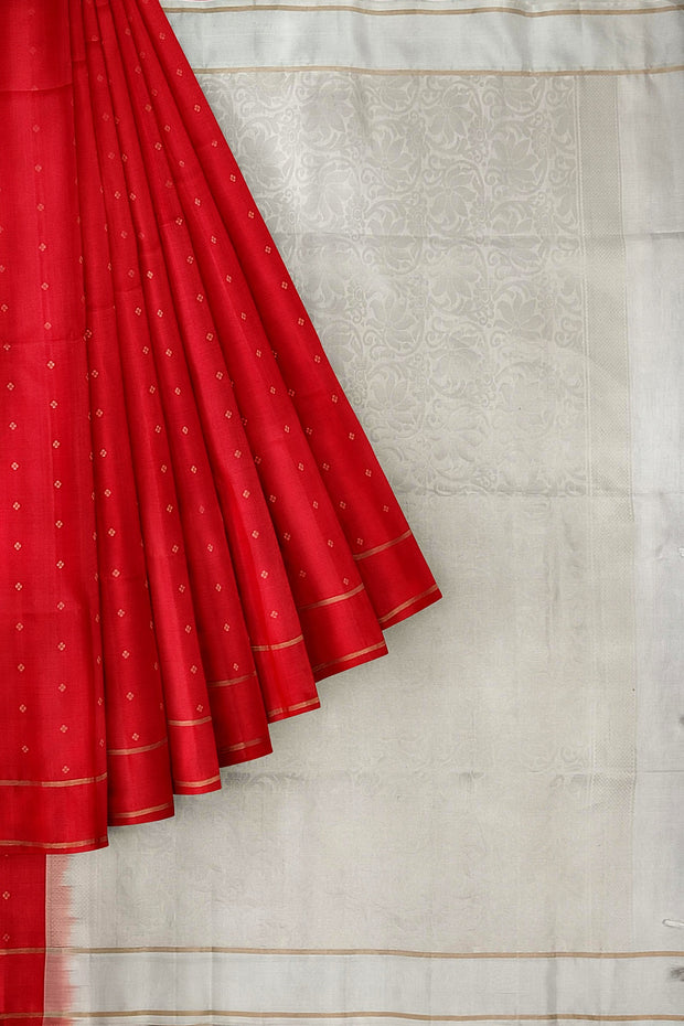 Kanchi soft silk saree in red with small  motifs