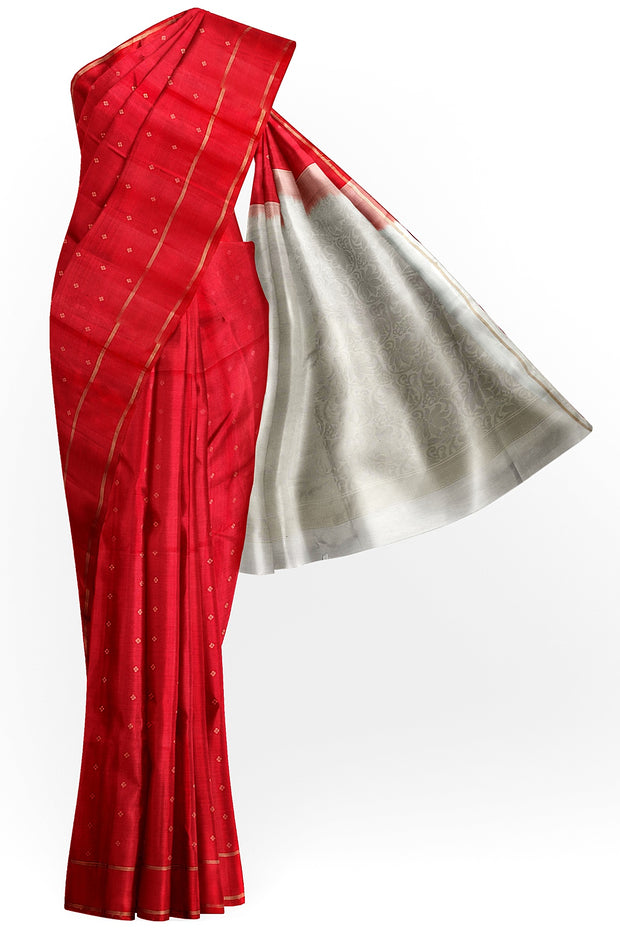 Kanchi soft silk saree in red with small  motifs