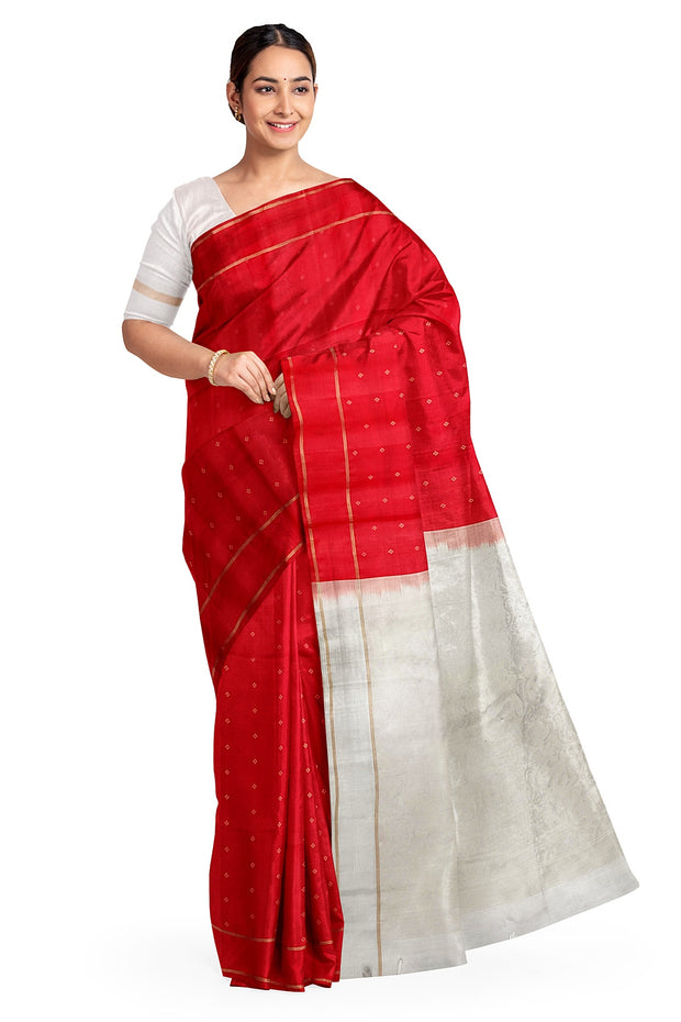 Kanchi soft silk saree in red with small  motifs