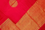 Kanchi soft silk saree in red with peacock motifs in gold