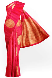 Kanchi soft silk saree in red with peacock motifs in gold