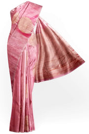 Kanchi soft silk saree in pink with peacock motifs in gold