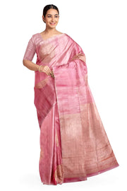 Kanchi soft silk saree in pink with peacock motifs in gold