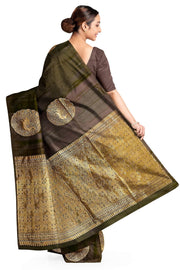 Kanchi soft silk saree in cofee brown with peacock motifs in gold