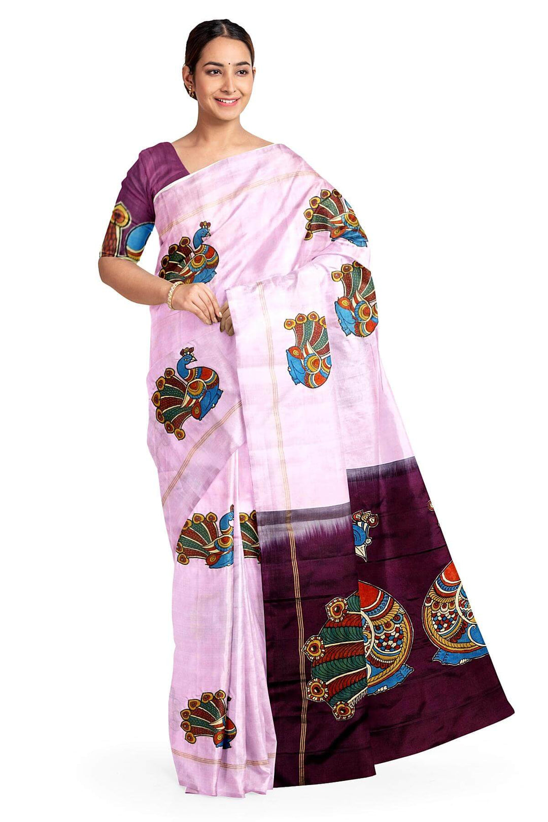 Applique work on Kanchi pure silk saree