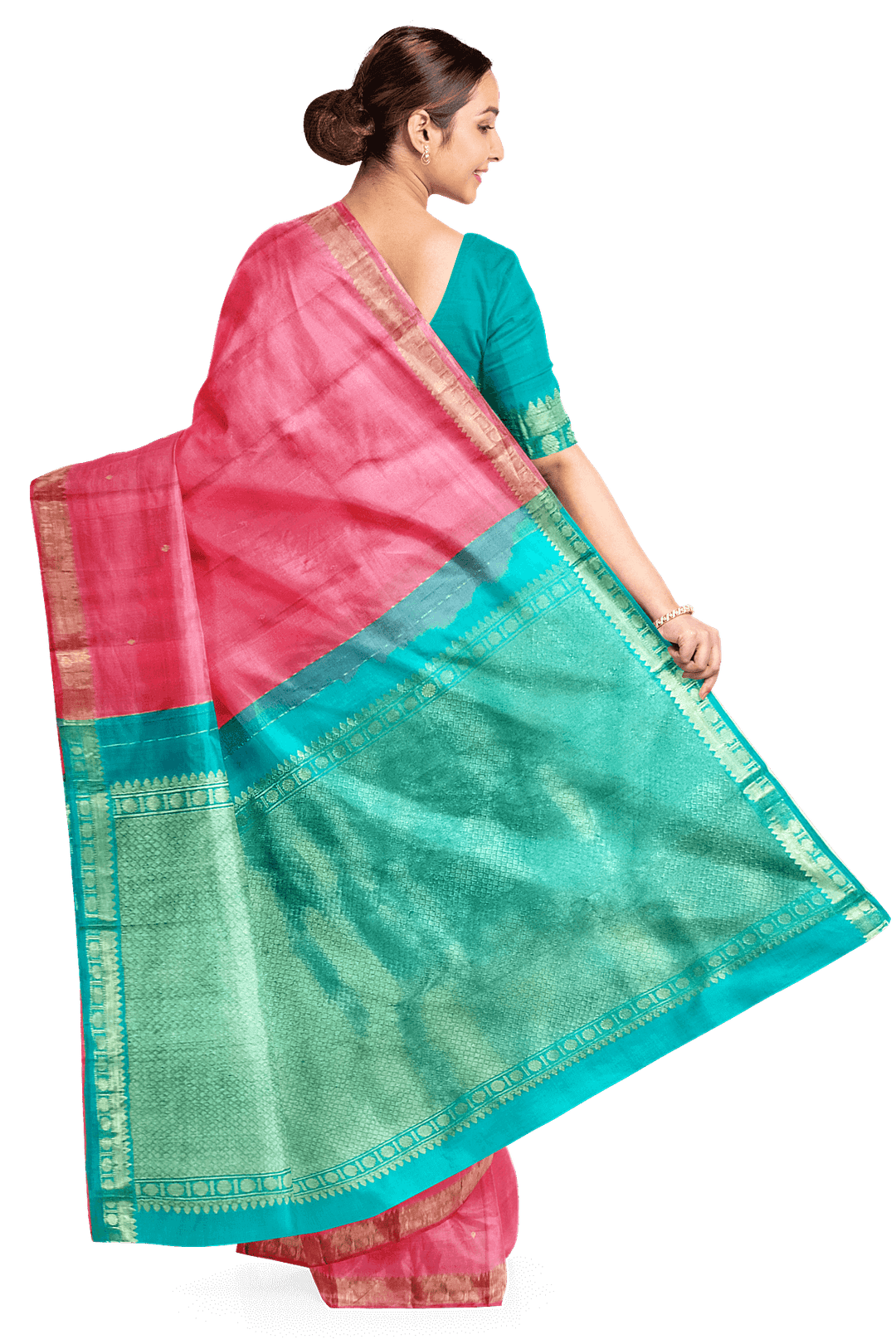 Kanchi pure silk saree in pink with small buttis