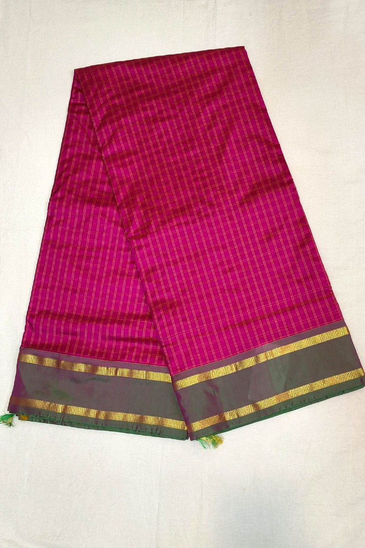 Kanchi  pure silk saree in checks in pink  ( 9 yards )