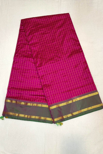 Kanchi  pure silk saree in checks in pink  ( 9 yards )