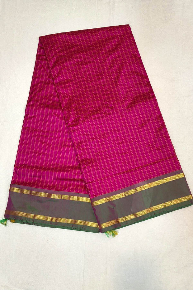 Kanchi  pure silk saree in checks in pink  ( 9 yards )