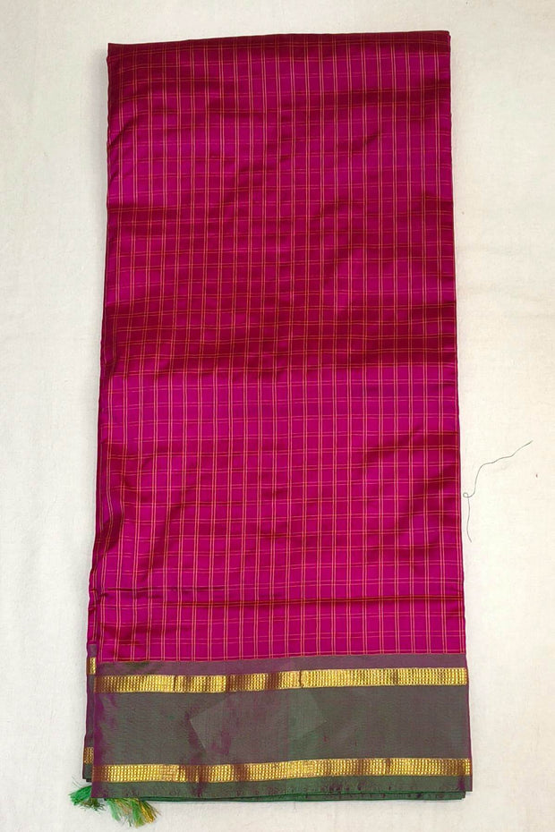 Kanchi  pure silk saree in checks in pink  ( 9 yards )