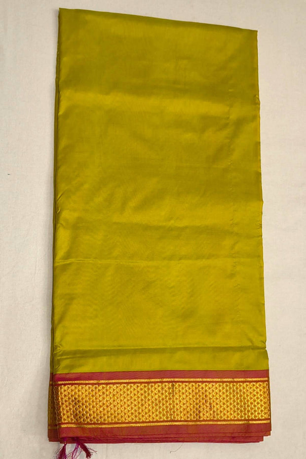 Kanchi  pure silk saree  in lemon green ( 9 yards )