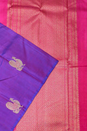 Kanchi borderless pure silk saree in  purple  with peacock motifs