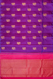 Kanchi borderless pure silk saree in  purple  with peacock motifs