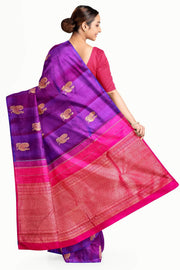 Kanchi borderless pure silk saree in  purple  with peacock motifs