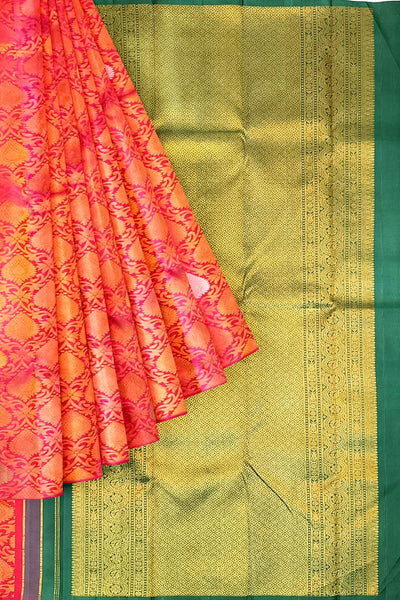 Kanchi  pure silk  brocade saree in pink  with floral vines and  motifs in gold & silver