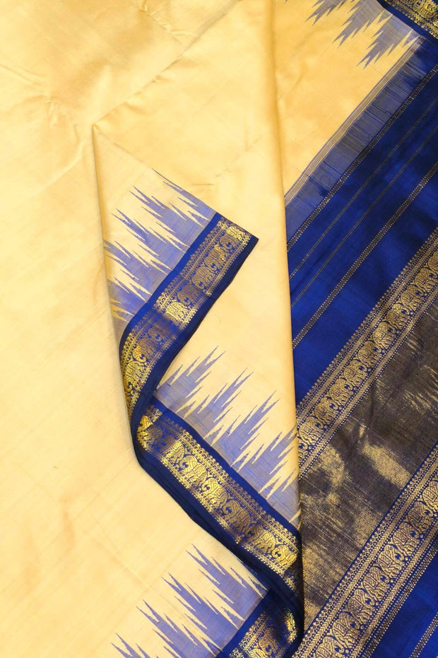 Kanchi pure silk saree in off white with a temple border