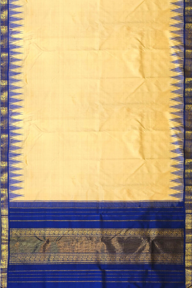 Kanchi pure silk saree in off white with a temple border