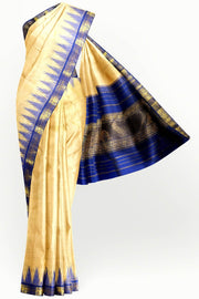 Kanchi pure silk saree in off white with a temple border