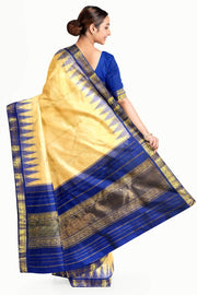Kanchi pure silk saree in off white with a temple border