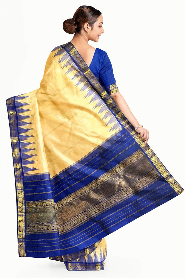 Kanchi pure silk saree in off white with a temple border