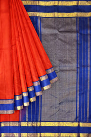 Kanchi pure silk saree in red  with a  retapet border