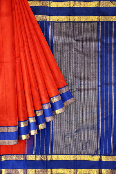 Kanchi pure silk saree in red  with a  retapet border