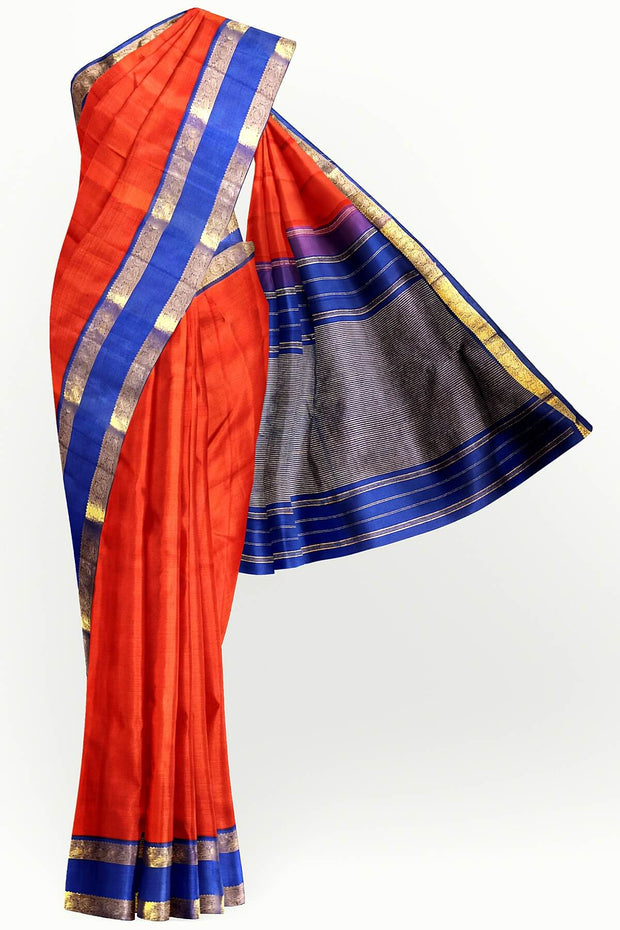 Kanchi pure silk saree in red  with a  retapet border