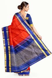 Kanchi pure silk saree in red  with a  retapet border
