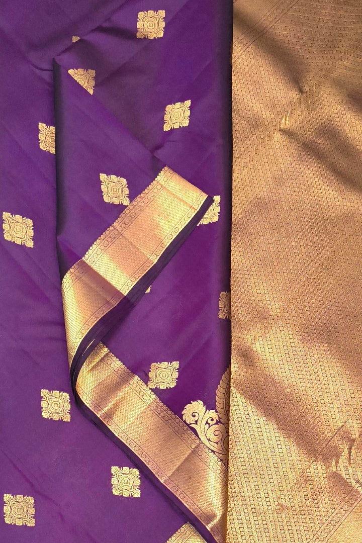 Kanchi pure silk saree in purple with floral motifs