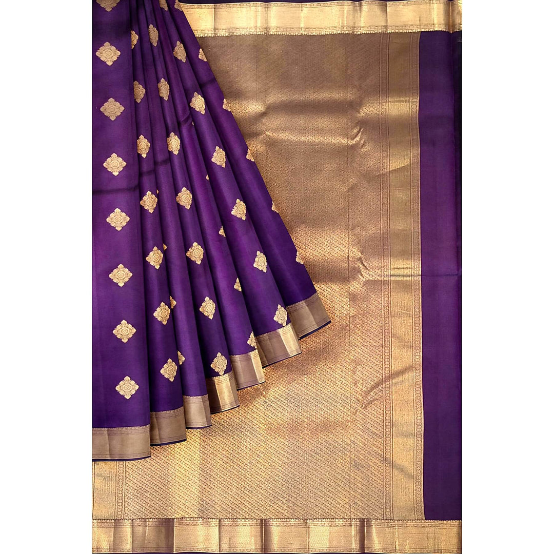 Kanchi pure silk saree in purple with floral motifs