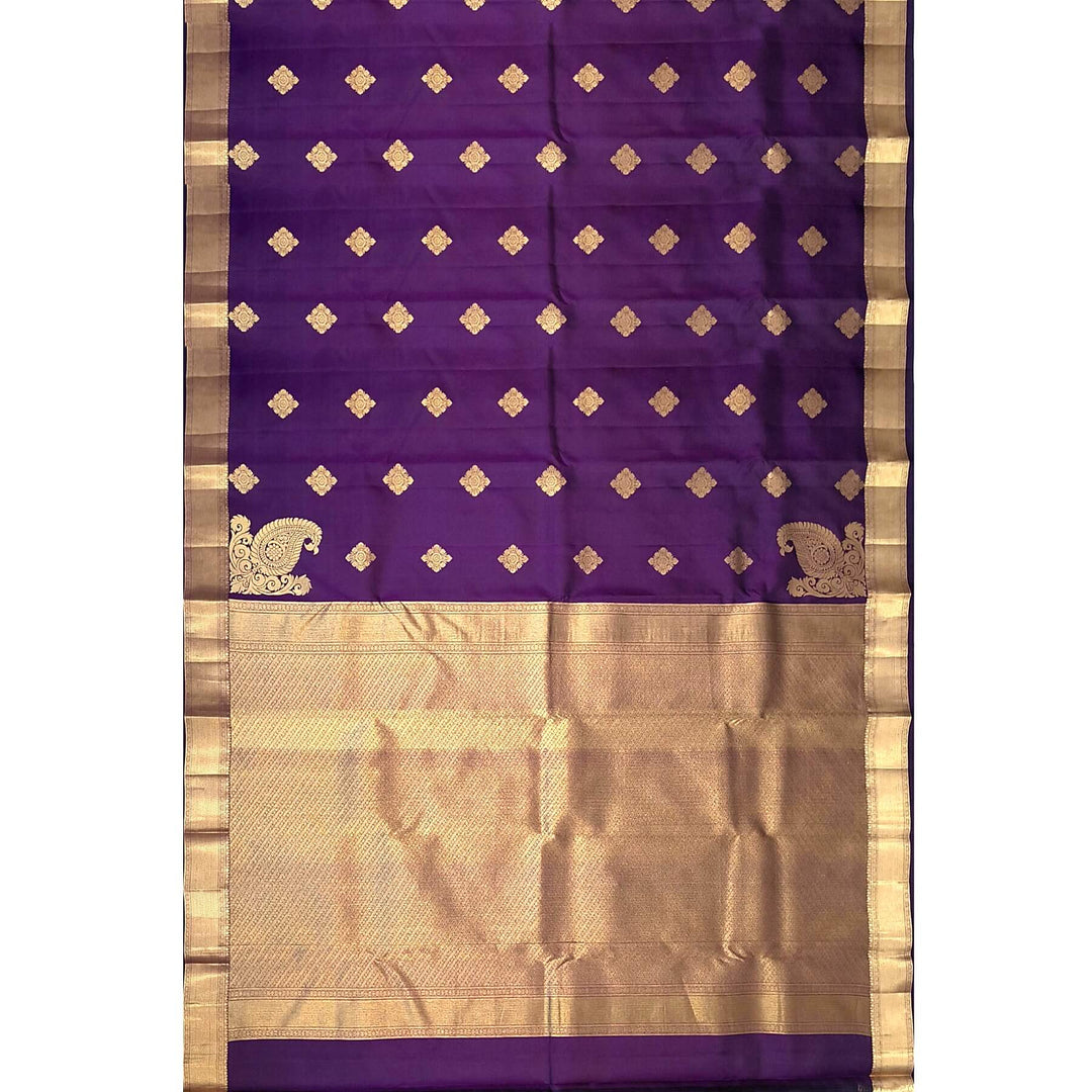 Kanchi pure silk saree in purple with floral motifs